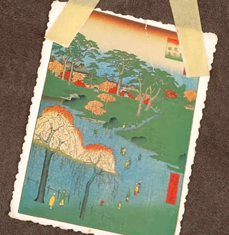 Vintage Japanese postcard taped to paper.